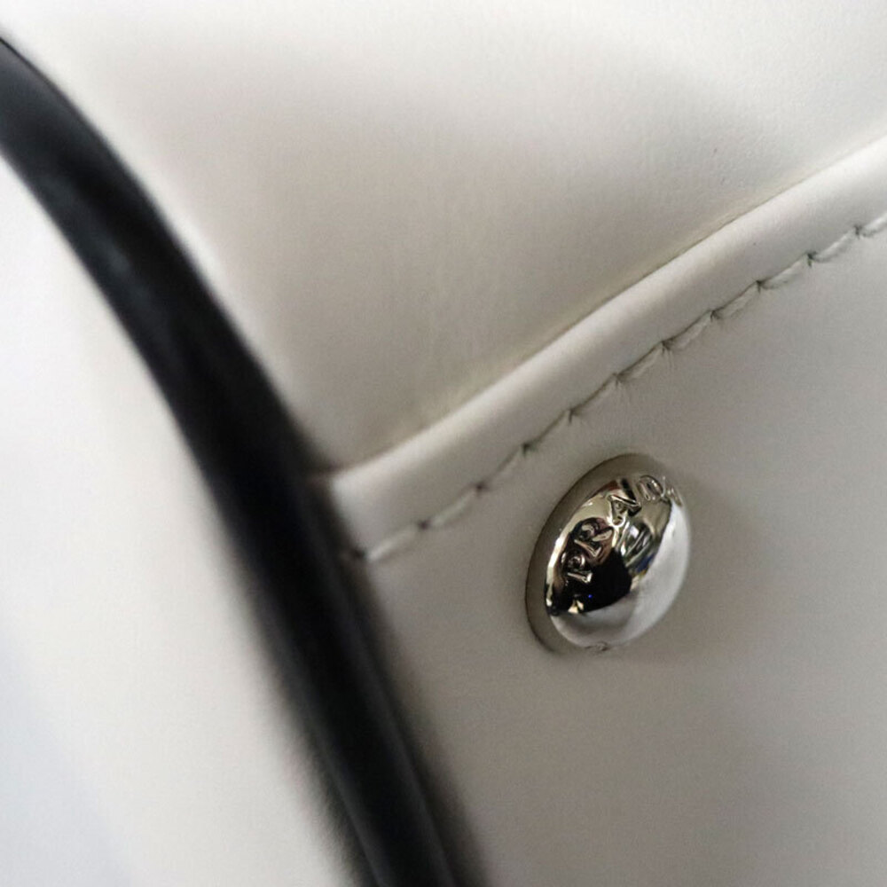 Prada Soft Calfskin Bowling Crossbody Bag White Black - Picture 6 of 6